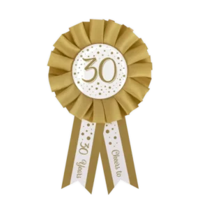 Rozet 30 Jaar Goud Wit 14cm van Paper Dreams koop je bij Partywinkel