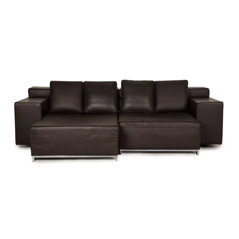Strässle Taurus Leder Sofa Braun Dunkelbraun Ecksofa Couch Recamiere links