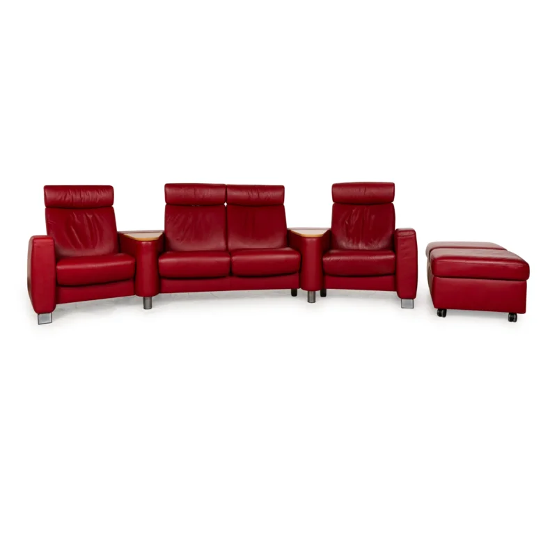 Stressless Arion Leder Sofa Garnitur Rot manuelle Funktion Viersitzer Hocker Couch