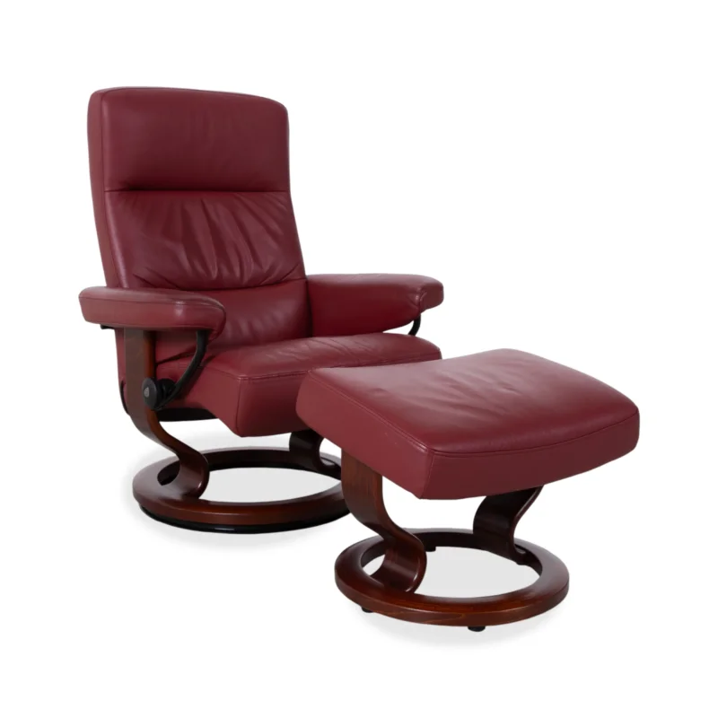 Stressless Atlantic Leder Sessel mit Hocker Rot Echtleder Stuhl Relax Funktion