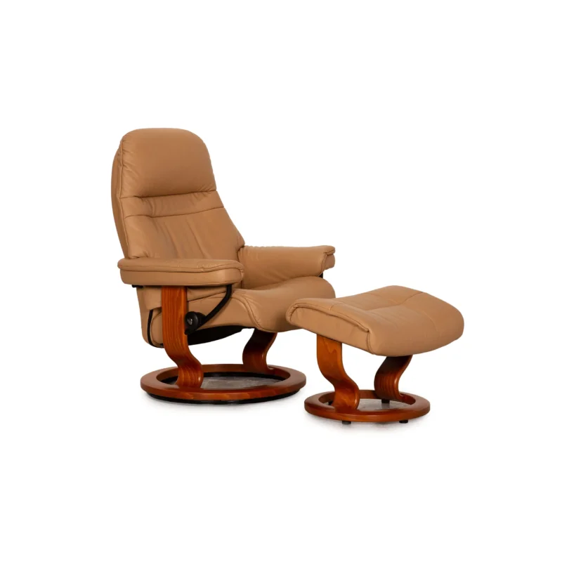 Stressless Sunrise Leder Sessel Beige Funktion inkl. Hocker