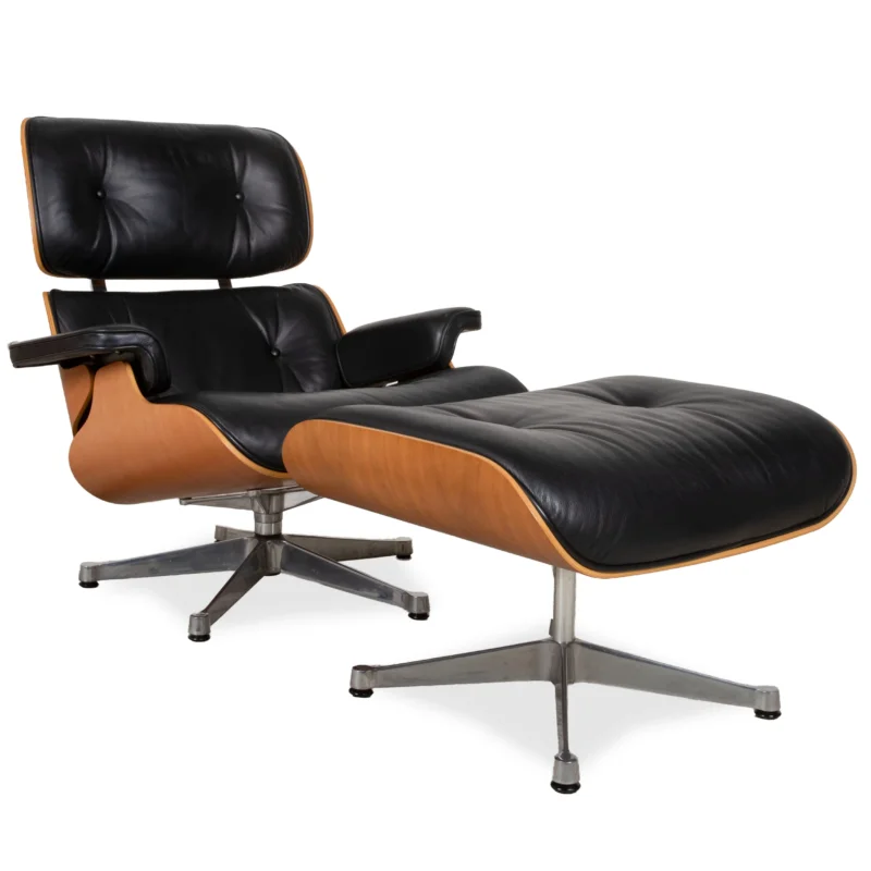 Vitra Eames Lounge Chair Leder Sessel mit Hocker Holz Schwarz Braun Ottoman