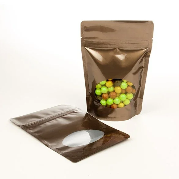 Stand Up Pouches Bronze with oval Window 13x7x20.5cm | 113 grams